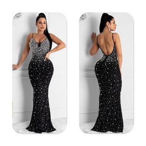 Rhinestone spaghetti strap Backless Party Dress